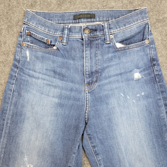 Uniqlo Jeans Womens 3 Blue Denim Distresd Single Stitch Flat Front Straight Leg - Picture 6 of 14